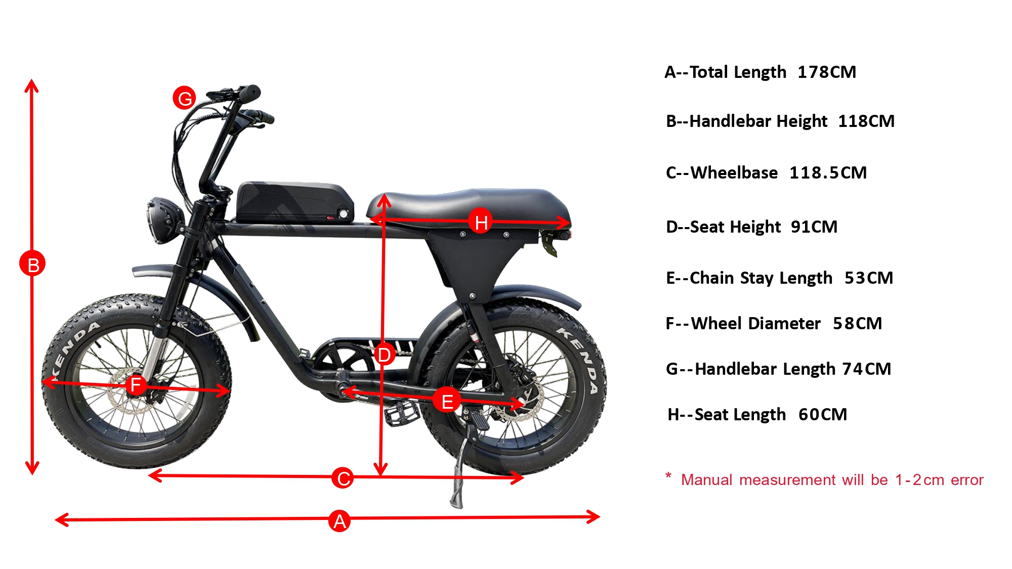 Geometrie van bromfietsstijl elektrische fiets