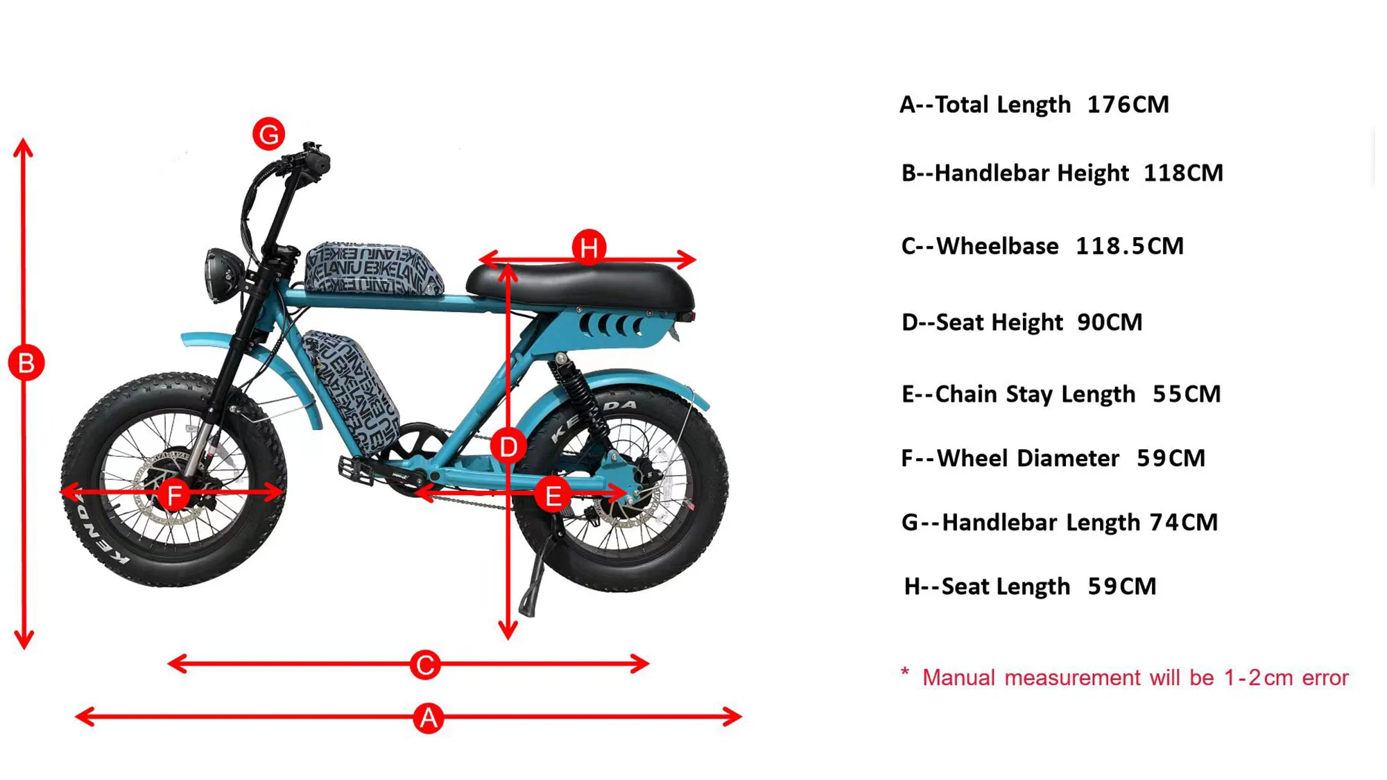 Geometrie van 52V dubbele motor dubbele batterijen elektrische fiets