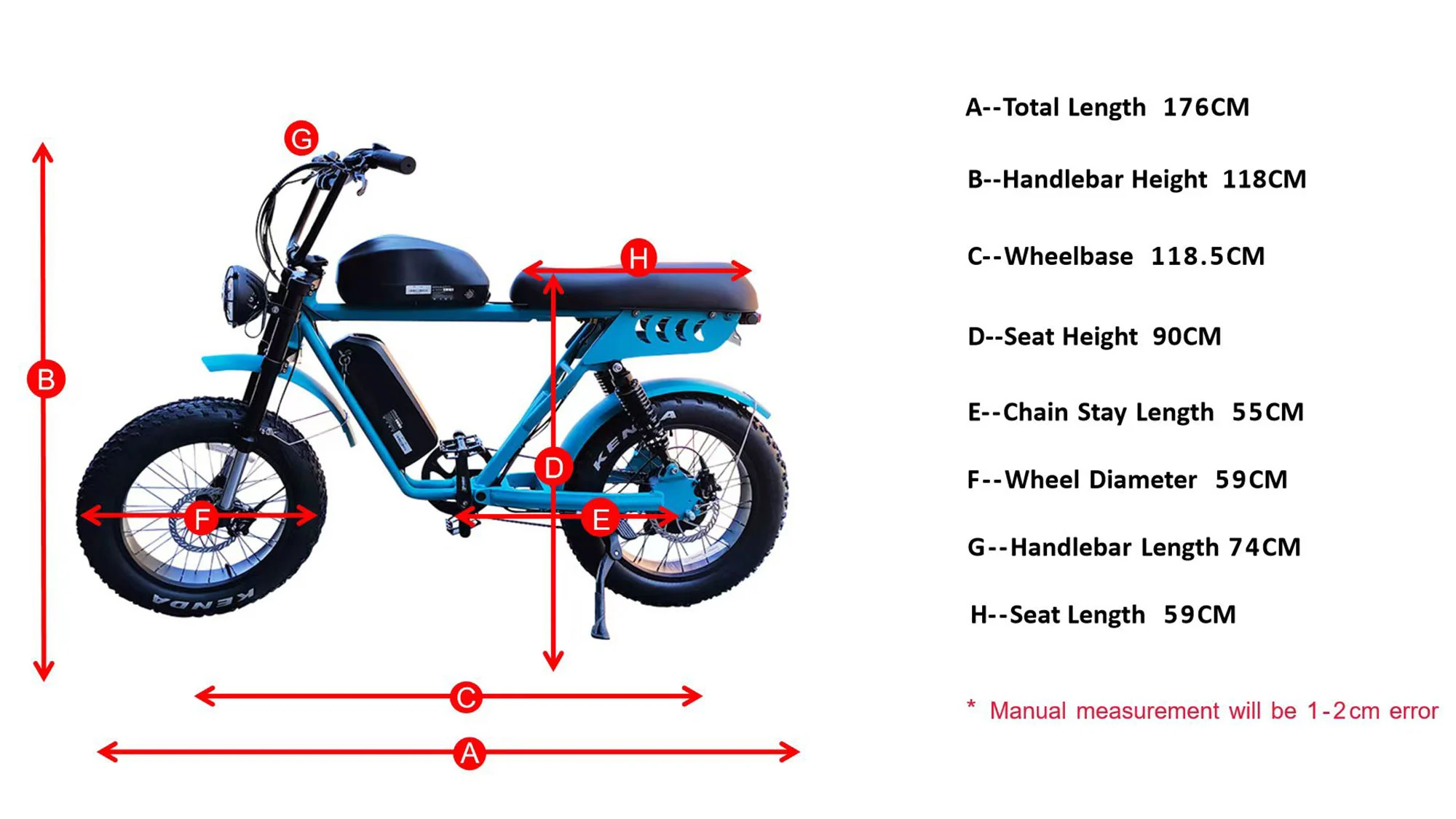 Geometrie van dubbele batterij vetband elektrische fiets