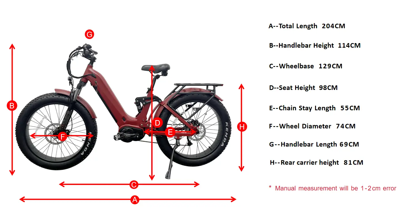 Geometrie van volledige ophanging elektrische mountainbike